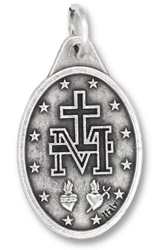 Caritas et Fides Bulk Pack of 10 - Miraculous Medal Pendant for Necklace -1" Oval Silver Oxidized Miraculous Medals Pendant for Necklace, Medals for Jewelry Catholic, Made in Italy3
