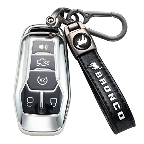 Image of Genuine Leather Car Keychain for Ford Bronco Men and Women Family Present Key Chain Ring Accessories(Black)