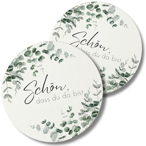 40x Bierdeckel Schön DASS du da bist - Runde Untersetzer beidseitig Bedruckt ideal als Tischdeko für Hochzeit, Geburtstag & Taufe