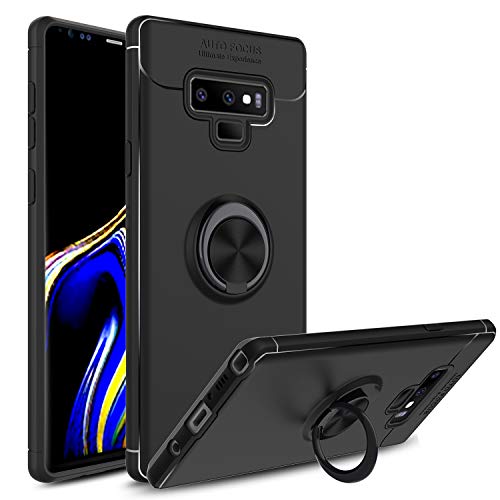 Venoro Galaxy Note 9 Case, 360 Degree Rotatable Ring Stand and Ring Holder Kickstand Fit Magnetic Car Mount Slim Soft Protective Case Cover for Samsung Galaxy Note 9 / SM-N960U (Black)
