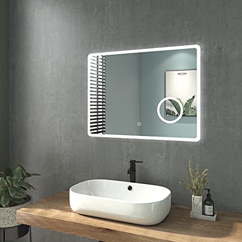 Badkamerspiegel met verlichting 80 x 60 cm LED badkamerspiegel 3 lichtkleuren warm wit/neutraal / koud wit dimbaar 3000… - Afbeelding 3