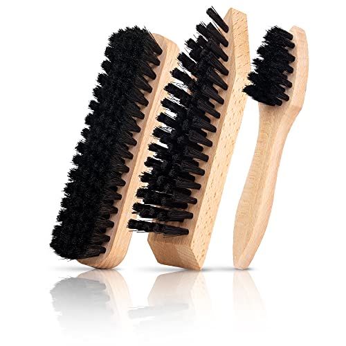 TIMELEOS Lot de 3 brosses à chaussures en poils naturels de qualité supérieure Idéal pour le cuir lisse, brosse de cirage à chaussures, brosse à creuset, brosse à crème, brosse à polir