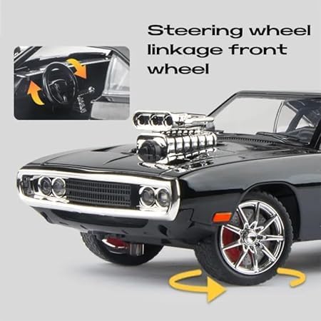 Image of WORSHIPER 1:24 Exclusive Big Fast and Furious Dodge Charger Diecast Model Metal Pull-Back with Sound Light Opening Doors Kids Boys Gifts Toys Kids Classic Car