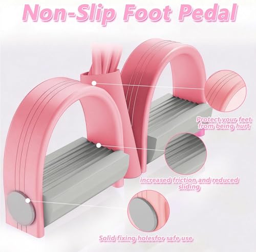 Image of Pedal Resistance Band with Handle, 8-Tubes Multifunction Pedal Resistance Band, Natural Rubber Foot Pedal Resistance Band, Exercise Bands with Handles for Abdomen, Waist, Arm, Leg, Pink