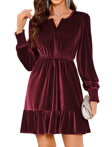 ZAFUL Women's Velvet Dress 2025 Fall Winter Long Sleeve V Neck High Waist Semi Formal Mini Cocktail Party Dresses