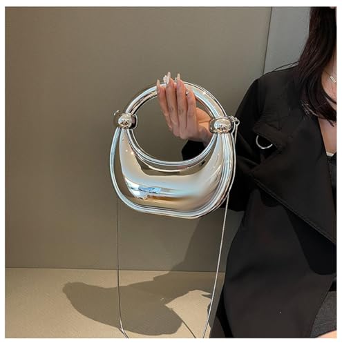 Image of Acrylic Evening Clutch Purse Top-handle Moon Hobo Bag, Elegant Marble Handbag for Wedding Cocktail Party