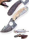 Coyote Jaw Bone and Stag Antler Handled Knife - Damacus Steel Handmade Gut Hook Skinning Knife