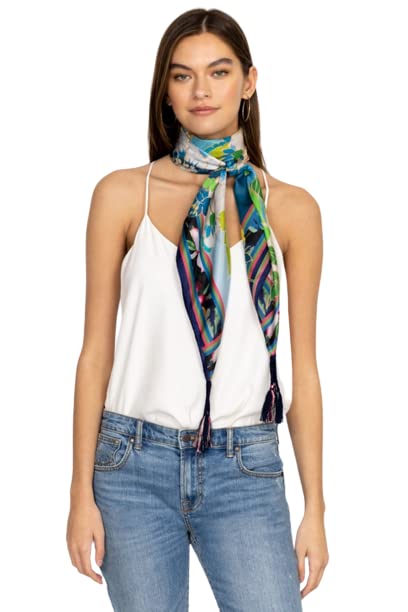 Johnny Was Jenn Scarf Flowers Silk Square Large Floral Green Blue Scarves New