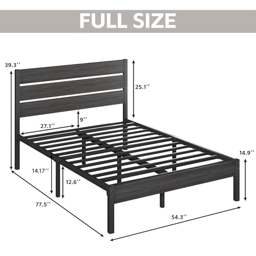 Image of Fluest Full Bed Frame with Headboard and Footboard, Metal Platform Bed Frame with Under Bed Storage, All-Metal Support System, No Box Spring Needed, Easy Assembly,Rustic Grey