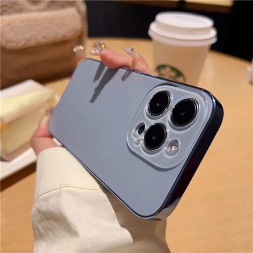Electroplated Matte Acrylic Tempered Glass For iPhone Protective Case, Titanium Metal Original Color Phone Case For iPhone 11 12 13 14 15 Pro MAX Plus (12Pro,Blue)