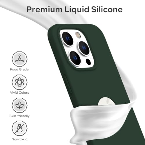 Image of Elzzi Microfiber Logo Cut Cover Compatible for iPhone 13 Pro Max Case Cushion Liquid Soft Silicone Gel Rubber Cases Full Body Protective Shockproof Back Cover 6.7 inch, Forest Green