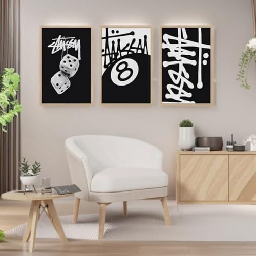 Tríptico de lienzos decorativos AQCQDQ de bola de billar abstracta n.º 8 y cubos modernos