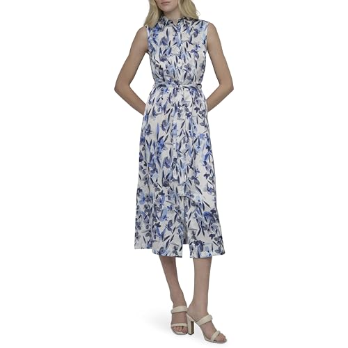 DKNY Women's Sleeveless Collared Button Front Midi Shirtdress