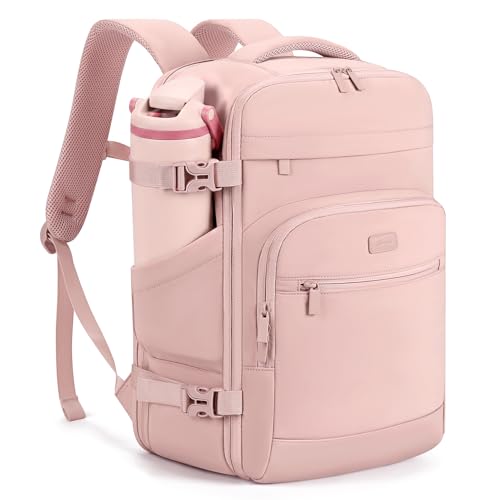 mibasies 30L Travel Backpack for Women & Men: Flight Approved Carry On Backpack TSA Personal Item Bag with Water Bottle Pocket Weekender Essentials Backpacks fits 15.6 Laptop - Pink