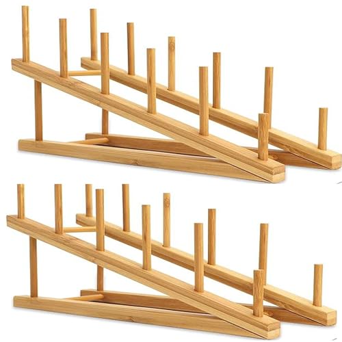 Qtuie Escurreplatos de Madera Escurridor de Platos Plegable Escurre Platos Organizador de Platos Soporte para Platos y Vasos de Cocina Kitchen Organizer Secador Platos (2)