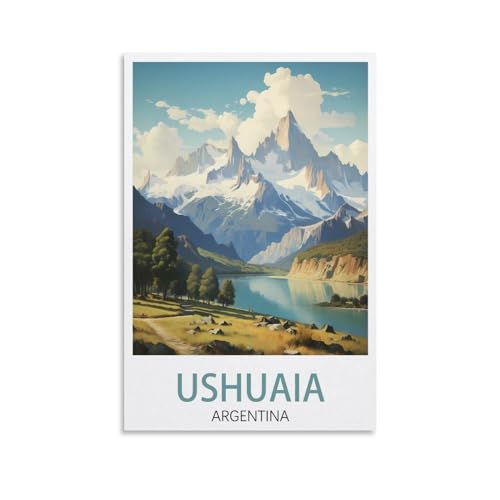 Ushuaia – Impression sur toile vintage pour salon, chambre à coucher, dortoir, maison, bureau – Affiche de voyage d'Argentine 20 x 30 cm