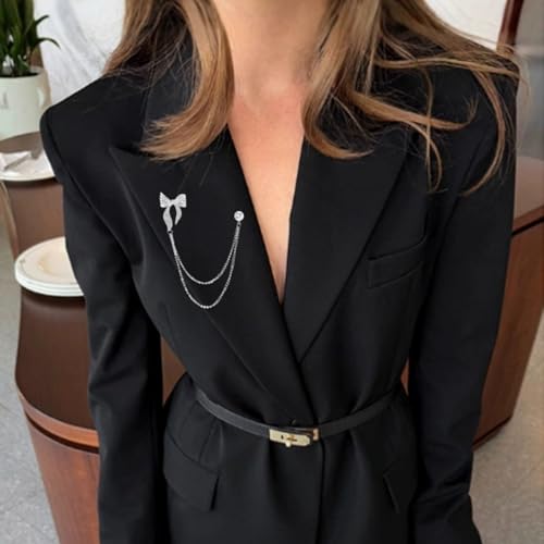 Image of 2PCS Crystal Hanging Chain Brooch Suit Pin for Men Women Vintage Crown Cross Star Diamond Broochs Gold and Silver Wedding Brooch for Clothes Dress Hats Bags Accessory