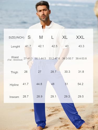 Image of iWoo Linen Pants Men Casual 2025 Summer Beach Elastic Drawstring Waist Yoga Pants Travel Baggy Work Pant Pajama