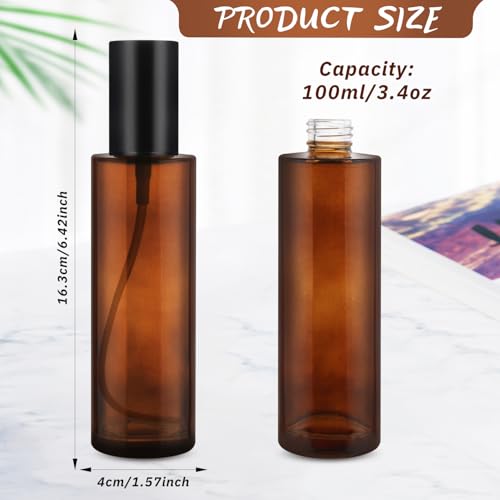 6 Pcs 100ml/3.4oz Amber Glass Pump Bottles Refillable Lotion Dispenser Cosmetic Sample Storage Container Vial with Black Pump Head for Liquid Foundation Soap Shower Gel Shampoo Toiletries2