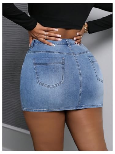 MakeMeChic Women's Plus Size Denim Skirt Mini High Waisted Zipper Bodycon Jean Skirt2