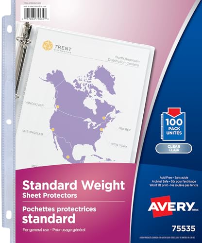 Avery Standard Weight Sheet Protectors, Acid-Free, Archival Safe, Top Loading, Fits 8.5" X 11", 100 Sheets (75535), Clear image 2