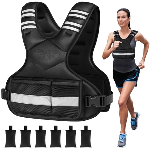 Adjustable Weighted Vest for Women Man, Rucking Vest with 6 Ironsand Weights, Best Weighted Vest with Plus Pockets & Reflective Strips for Running, Walking, Workout and Strength Training (1.8-4.5KGS)