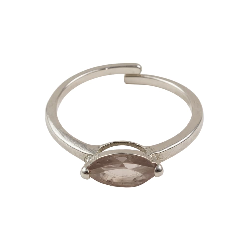 VIE White Bronze Adjustable Ring, Celestial Beam, 5x10mm (Marquise Rose Quartz)
