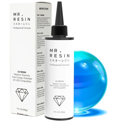 MR. RESIN UV Resin Crystal Clear 250g UV Epoxy Resin for Crafts, Jewelry Making, Keychains, Molds, Doming, Rock Painting - Extra Fast Curing with UV Light 250 Grams