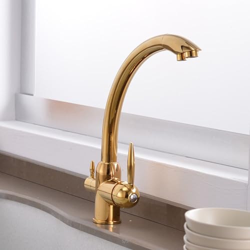 Robinet cuisine 3 voies laiton doré pour supprimer le second robinet d'eau - 3