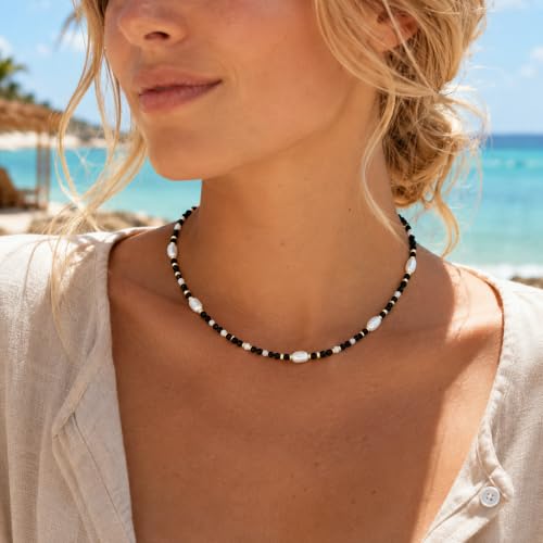 LOVAKARIEL Freshwater Pearl Beaded Necklace for Women Adjustable Boho Bead Choker Necklace Jewelry Gift - image 3