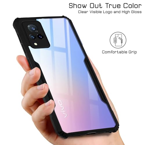 Image of Jkobi Hybrid Back Cover Case for Vivo V21 | Vivo V21 5G (Shockproof with Polycarbonate Clear Panel | Professional Black)
