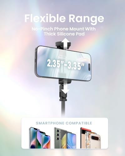 KraftGeek 66" JustTap Phone Tripod for iPhone, Automatic Selfie Stick for Cell Phone, Tripod Stand with Remote for Video Recording, Black - Image 6