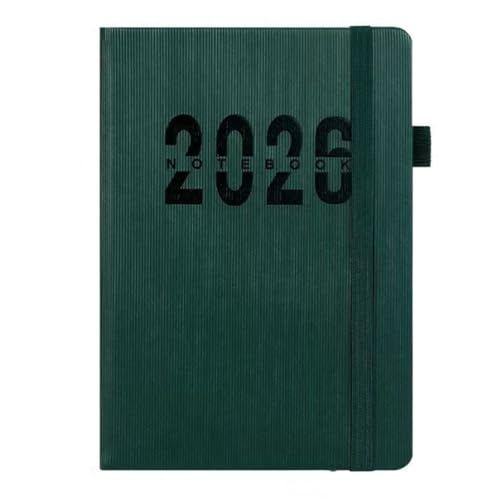 手帳 2026 1月始まり2026年12月まで 1日1ページ A5 スケジュール帳 システム Notebook 日記帳 ビジネスメモ帳 プランナー防水性と防汚性 英語版 (緑)