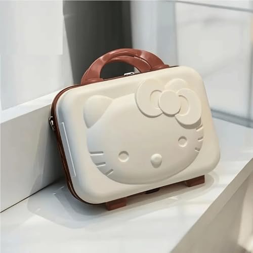 Image of Zinnia Traveling Hand Bag for Men & Women Luggage, Hard Case Silicon Handle Mini Suitcase Vanity Bag for Women, Girls & Men (Kitty Cream)