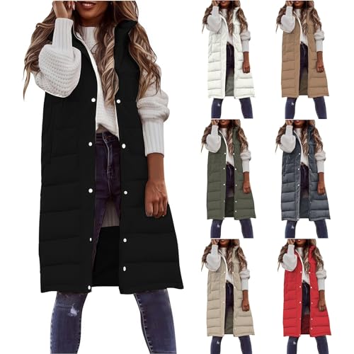 Womens Long Puffer Vest Quilted Hooded Sleeveless Zip Up Vests Fall Winter Warm Outerwear Padded Coat with Pockets4