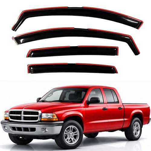 Image of KPY Rain Guards Fit for 2000-2004 Dodge Dakota Quad Cab, in-Channel Window Visors Vent Wind Deflectors 4PC, Truck Accessories for 00-04 Dakota (Crew Cab Only)
