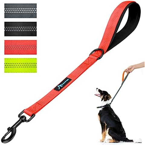 PuppyDoggy Short Dog Lead Padded Handle Dog Leash With 3 Reflective Thread for Large Medium Dogs Heavy Duty Dog Rope Double Layer Nylon Pet Leash Large for Walking Training (Red 1 pack - 18 in x 1 in) Cover