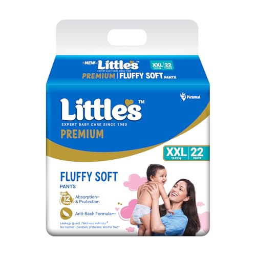 Image of Little's Premium Baby Diapers XXL Size | Pants Style | 15-25 kg | 22 Count - Pack of 6 | FluffySoft Baby Diaper with Leakage Guard, Wetness Indicator & 12 Hours Absorption