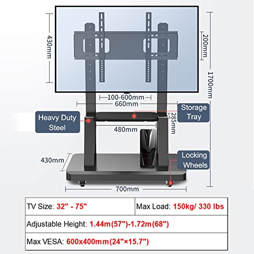 Soporte de TV REMYS para piso, ajustable, móvil, acero miniatura 2