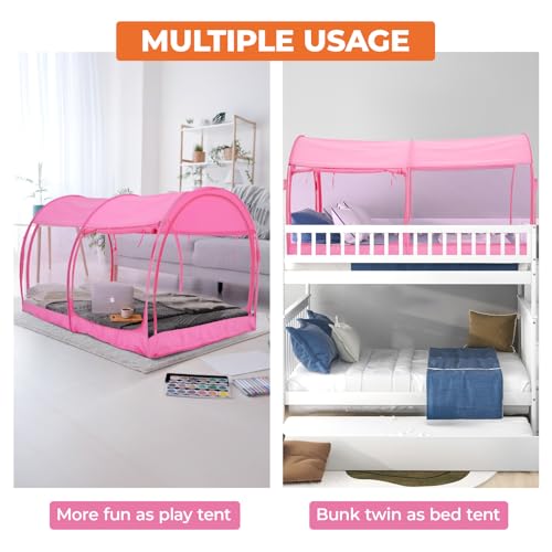 Image of Alvantor Mosquito Net Bed Canopy Tents Dream Privacy Space Twin Size Sleeping Tents Indoor Pop Up Portable Frame Breathable Cottage Pink (Mattress Not Included)