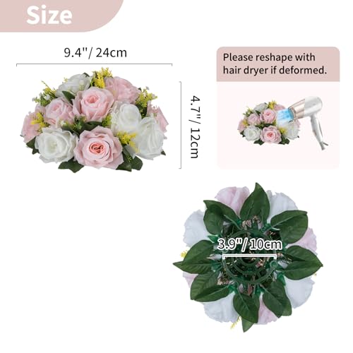 Image of NUPTIO Flower Ball Centerpieces for Tables: Pink & White Artificial Rose