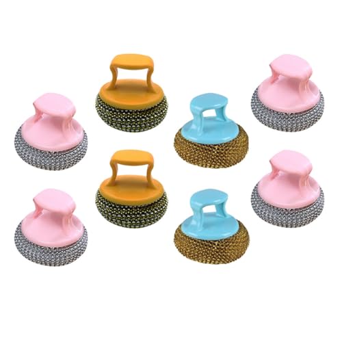 MOLUCKFU 8 pièces Brosse à Récurer Acier Inoxydable avec Poignée Boule de Nettoyage pour Cuisine Aide Ménagère Multifonctionnelle Résistante et Facile à Utiliser Lot de Couleur Aléatoire