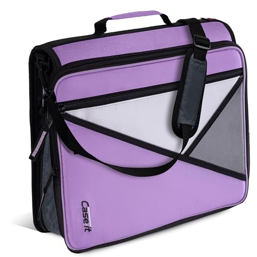 Image of Case-it Universal Zipper Binder | 2-Inch O-Rings, 13-Inch Laptop /Tablet Padded Pocket, 400 Sheet Capacity, Multiple Storage Pockets & Shoulder Strap | School & Office Organizer | LT-007 Lavender