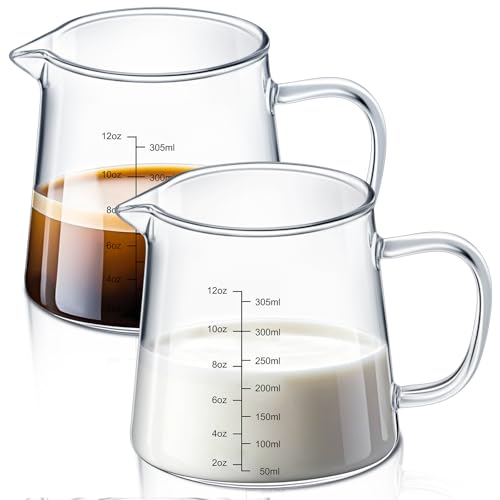 Honeydak 2 Pack 12oz Coffee Measuring Glass Cups Espresso Pitcher