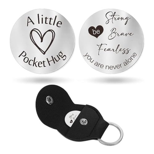 Pocket Hug Token Keychains - Inspirational Gifts with Leather Keychain for Coworkers & Distance Relationships