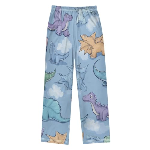ZZXXB Cartoon Dinosaurs Print Boys Long Pants Soft Trousers Elastic Waist Kids Lounge Bottoms with Pockets S-XL2
