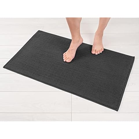 American Soft Linen Bath Rug, 17 in 24 in 100% Cotton Bath Mats Rugs for Bathroom, Non Slip Washable Shaggy Form Area Rugs, Gray Bath Rug Cover