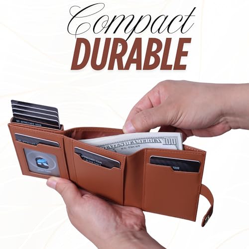 RFID Blocking Pop-Up Wallet for Women – Toggle Style Slim Brown Leather Wallet with ID Window, Coin & Cash Pocket, Card Holder, Front Pocket Fit Minimalist4