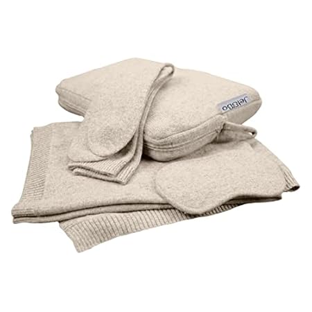 Jet&Bo 100% Pure Cashmere Travel Set: Blanket, Eye Mask, Socks, Carry/Pillow Case Natural