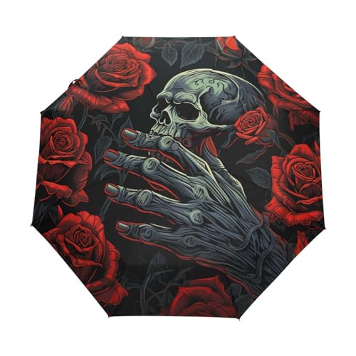 KAAVIYO Dark Rose Skull Hands Umbrella Windproof Automatic Foldable Umbrells Auto Open Close for Men Women Kids